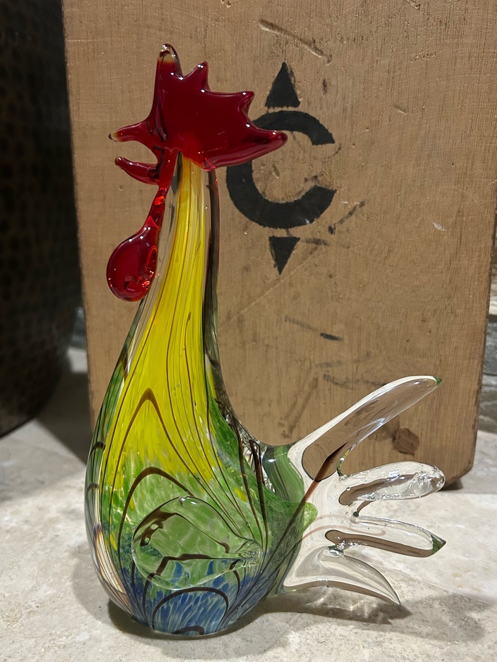 Vintage Murano Style hand-blown art glass rooster figurine